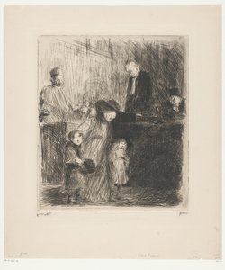 Kvinna med två små barn får lämna en rättssal av Jean Louis Forain