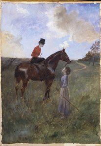 Kvinna på hästryggen och herdinna