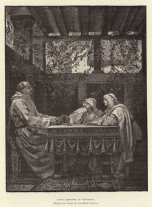 Sainte Radegonde och Fortunatus St Radegund och poeten Venentius Fortunatus, 600-talet (gravyr)