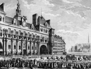 Franska revolutionen: Kung Ludvig XVI (1754-1793) anländer till stadshuset i Parsi den 17 juli av Jean Louis II (after) Prieur