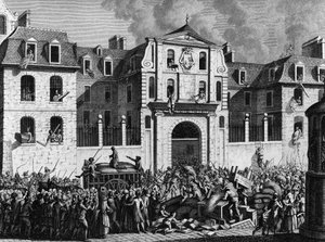 Franska revolutionen: Plundring av huset Saint Lazare i Paris måndagen den 13 juli 1789 av revolutionärerna. Gravyr av Berthaut efter Prior. Paris, biblioteket vid Institutet för revolutionshistoria