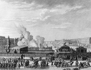 Franska revolutionen: Volontärer vid Pont Neuf i Paris, 22 juli av Jean Louis II (after) Prieur