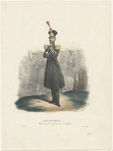 Officer för den nationella militären, 1829 Infanteri/nationell milis, officers avklädning (titel på föremål) Belgiska dräkter: antika och moderna, militära, civila och religiösa, 1830 (serietitel) av Jean Louis Van Hemelryck