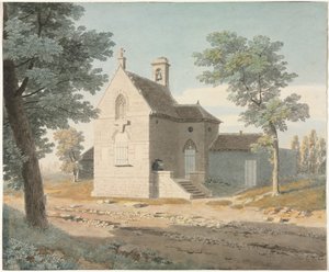 Kyrka vid en väg, sent 1700-1800-tal.