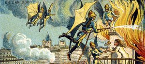 Flygande brandman. Från serien Visions of the Year 2000, 1899 av Jean Marc Côté