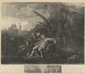 Den barmhärtige samariten av Jean Marie Delatre and Simon Francois Ravenet I after William Hogarth