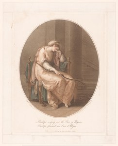 Penelope gråter med Odysseus båge i handen av Jean Marie Delattre