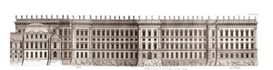 Louvren i Paris, projekt av Gian Lorenzo Bernini: höjd av huvudfasaden mot Seine - Från "" Architecture francoise"" av Jacques-Francois Blondel - elevation de la principale fasad cote Seine - projekt av Bernin - gravyr av Jean Marot