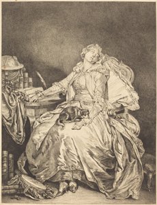 Den sovande filosofin av Jean Michel Moreau after Jean Baptiste Greuze