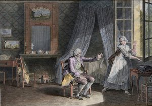 Jean Jacques Rousseaus sista ord (1712-1778), Genève engelsktalande författare. Gravyr från slutet av 1700-talet, efter Moreau le Jeune Les Dernieres Paroles Jean-Jacques Rousseau efter Moreau, Jean-Michel av Jean Michel the Younger Moreau