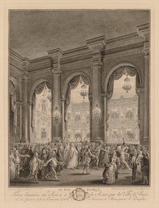 Maskbalen ges på Hôtel de Ville den 23 januari 1782. av Jean Michel the Younger Moreau