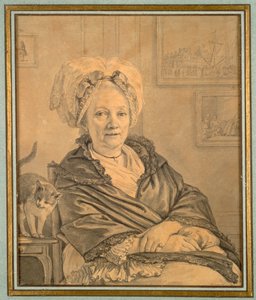 Sittande kvinna med en katt, ca. 1776. av Jean Michel the Younger Moreau