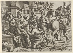 Tillbedjan av Magi, ca. 1545. av Jean Mignon