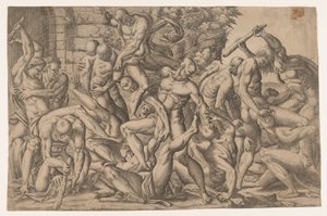Strid av nakna män, 1535-55.