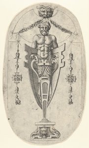 Manlig ändfigur, torso med skägg och turban på en halvlång piedestal innesluten ..., ca. 1543. av Jean Mignon