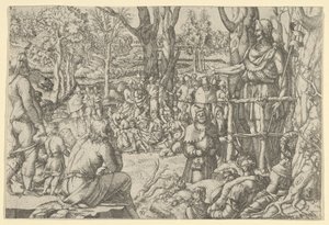 Johannes predikar i öknen, 1535-55. av Jean Mignon