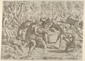 Den förrädiska sinonen fördes in i Trajans läger av herdarna, 1535-55. av Jean Mignon