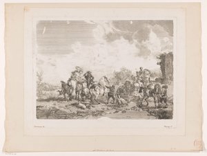 Vilande jaktsällskap vid en fontän La Fontaine de Venus Tryck efter målningar av Philips Wouwerman (serietitel) Oeuvres de Ph.pe Wouwermans Hollandois (serietitel)