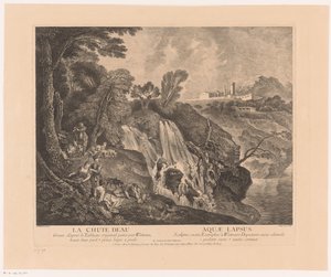 Rustende figurer vid en vattenval Vattenfallet - Aquae Lapsus (titel på objekt) Verk av Antoine Watteau (serietitel) Verk av Antoine Watteau, kungens målare i hans Royal Academy of Painting and Sculpture (...) (serietitel) av Jean Moyreau