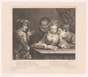Sjungande ung kvinna och tre unga män vid ett bord Verk av Antoine Watteau (serietitel) L