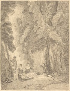 La koalitionen av Jean Moyreau after Antoine Watteau