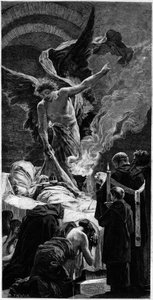 Förvandlingen av Saint Genevieve. Gravyr efter fresken av Jean Paul Laurens (1838-1921) vid Pantheon i Paris. I "" The Illustrous World"" nr 1312 av 20 maj
