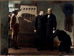 Kejsar Maximilian I (1832-1867) av Mexiko före sin avrättning den 19 juni 1867. Kungen tröstade en präst innan han lämnade sitt fängelse. Målning av Jean Paul Laurens (1838-1921) 1882 Sankt Petersburg. Eremitagets museum.