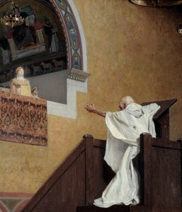 Saint John Chrysostom (349-407) och Imperatrix Eudoxia (? 404). Patriarken skyller på den västerländska imponen Eudoxia (Eudoxia Aelia) och skyller på henne för hennes lyx och kärlek till pompa och ståt. Detalj. Målning av Jean Paul Laurens (1838-1921) av Jean Paul Laurens