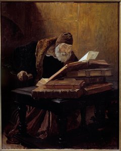 Den gamla vetenskapsmannen. Målning av Jean Paul Laurens (1838-1921) 1889. Olja på duk. Mått: 0,60 X 0,48 m. Toulouse, Musee Des Augustins - Den gamle vetenskapsmannen eller alkemisten. Målning av Jean Paul Laurens (1838-1921) av Jean Paul Laurens