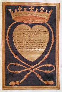 Fol. 61r The Crowned Heart of Courage, från redogörelsen för begravningen av Anne av Bretagne (1477-1514) 1515