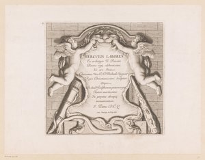 Titeltryck med två putti och Hercules attribut Labours of Hercules (serietitel) Herculis Labores (serietitel på objekt)