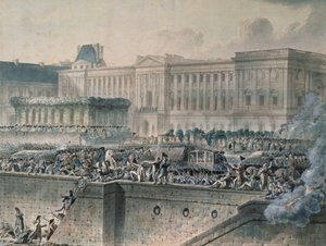 Ludvig XVI:s ankomst (1754-93) framför Louvren, 17 juli 1789 (wc und gouache på papper)