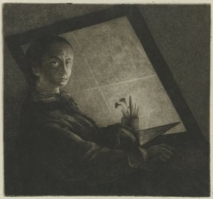 Självporträtt som gravör av Jean Pierre Norblin de La Gourdaine