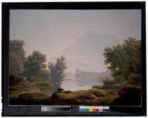 Morgon och kväll: Ett klassiskt landskap med herdar, en akvedukt bortom av Jean Pierre Pequignot
