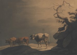 Kor och en get i ett landskap, 1774. av Jean Pillement.