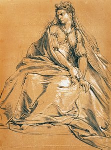 Skådespelerskan Adrienne Lecouvreur (1692-1730) i titelrollen Andromaque, av Jean Racine (1639-1699), teckning, Frankrike av Jean Racine