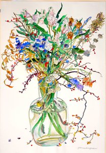 Alstroemeria, Statice, Ärlighet Ringblomma, torra blad, bär