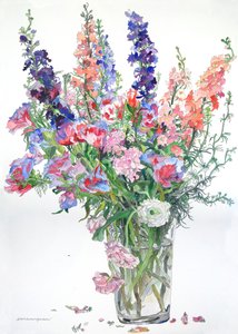 Ranunkel, godetia, riddarsporre, 2000 (akvarell  bläck på papper)