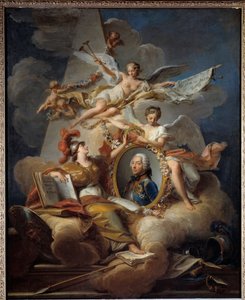 Allegoriskt porträtt av Louis Charles Auguste Fouquet, hertig av Belle Isle, marechal av Frankrike (1684-1761). Måla i en tavla. Målning av Jean Valade (1709-1787) 1758 sön. 1x0,8 m