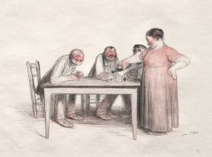 The Glass of Wine (färglitografi) av Jean Veber