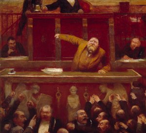 Den socialistiska deputerade Jean Jaures (1859-1914) på deputeradekammarens galleri. Detalj av en målning av Jean Veber (1868-1928) 1903 Paris, Musee Carnavalet