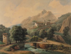 Italienskt landskap: Abbey and The Religious, sent 1800-1900-tal.