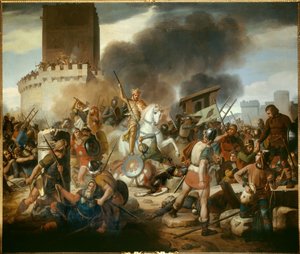 Greve Eudes (Odon) (860 - 898) försvarar Paris mot normanderna 886, målning av Victor Schnetz (1787-1870)