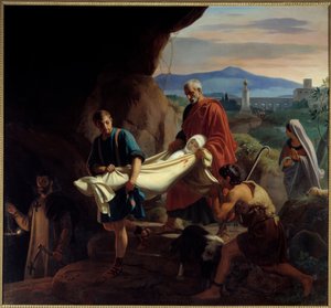 Begravning av en ung kristen kvinna i katakomberna i Rom vid tiden för förföljelsen. Målning av Victor Schnetz (1787 - 1870)