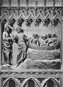 Katedral, interiör, körskärm, Jesus Kristus som visar sig vid Tiberiasjön, det mirakulösa draget av fiskar, ca 1340-51 (polykrom sten)