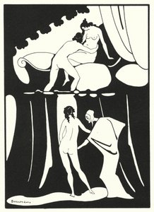 Ovidius kärleksböcker: Hon njuter av att skända äktenskapssängens kyskhet (färglitografi) av Jean de Bosschere