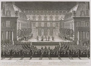 Jean-Baptiste Lullys opera Alceste framförs på marmorgården vid Palace of Versail