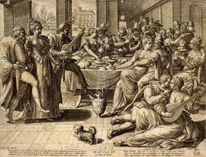 Middag av Jan Sadeler I (1550-1600), gravyr