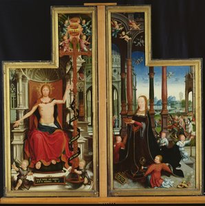 Polyptyk om förhärligandet av den heliga treenigheten, paneler föreställande Kristus på tronen och jungfrun, 1509-15 av Jean the Elder Bellegambe