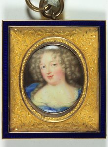 En dam som heter Francoise-Marguerite De Sevigne, grevinnan De Grignan (emalj)